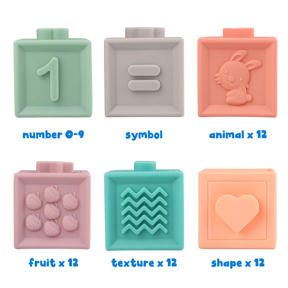 Litand Soft Stacking Blocks featuring fruit sides for color awareness and exploration.