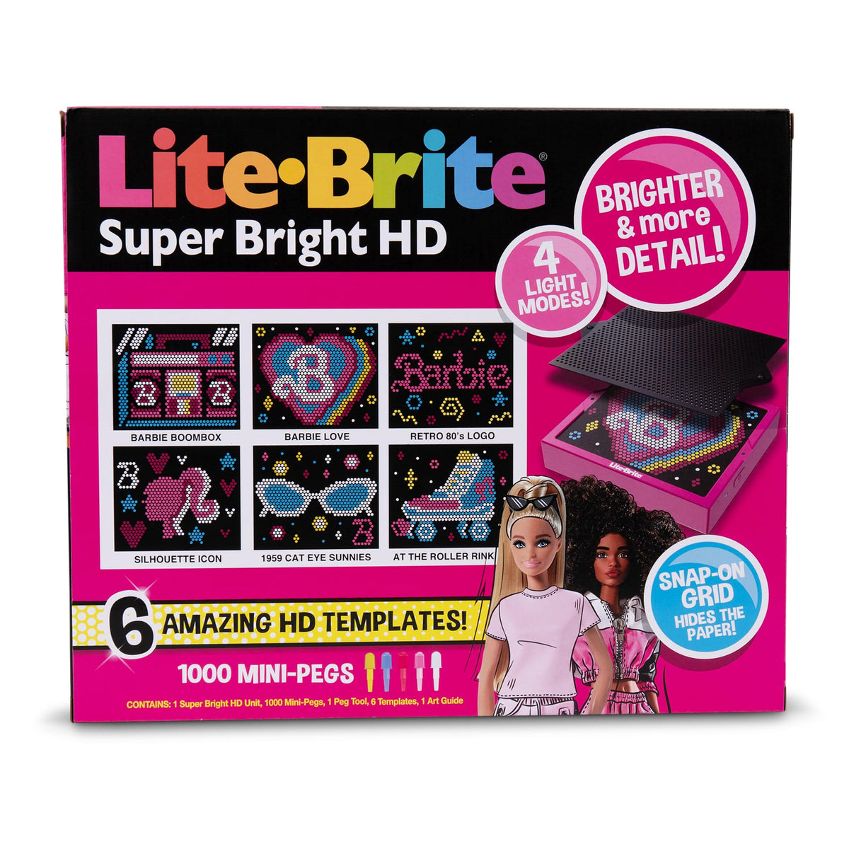 Lite Brite Barbie Edition USB port enables flexible power options for play anywhere.