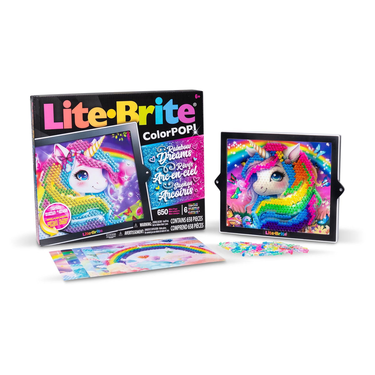 Lite-Brite Color Pop Magic Mane template glowing unicorn scene for vibrant color