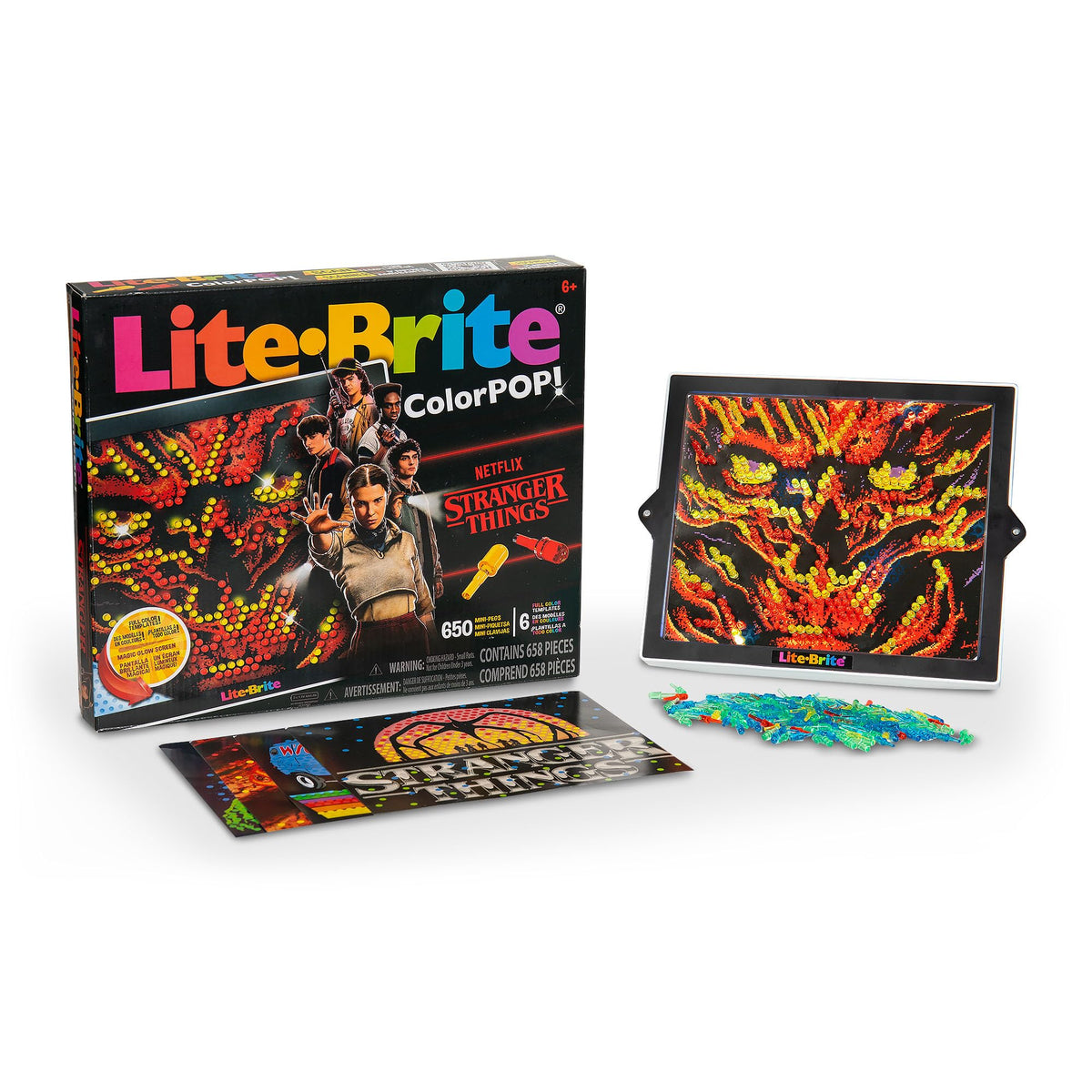 Lite-Brite Color POP! Stranger Things template scene glows vividly for detailed art.