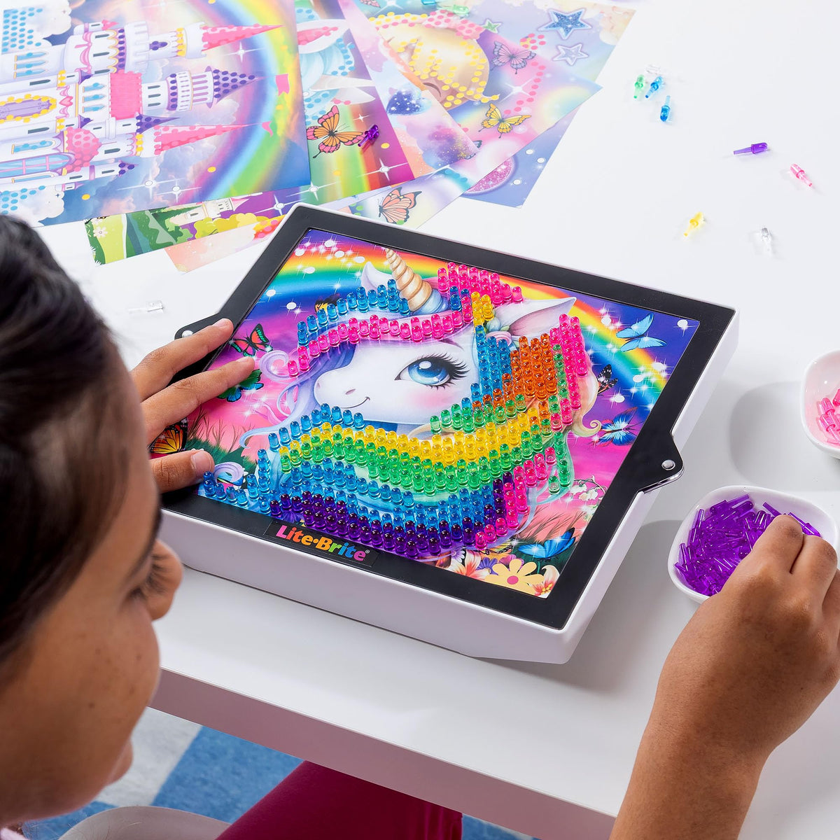 Lite-Brite Color Pop Twinkle Palace template features a glowing castle scene