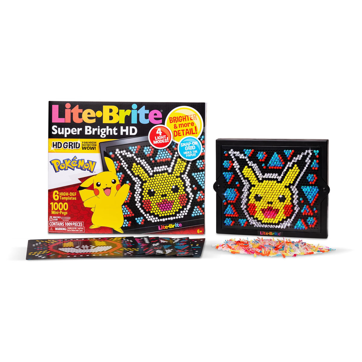 Lite Brite Super Bright HD Pokemon Edition grid displays vivid Pokemon designs for creative play