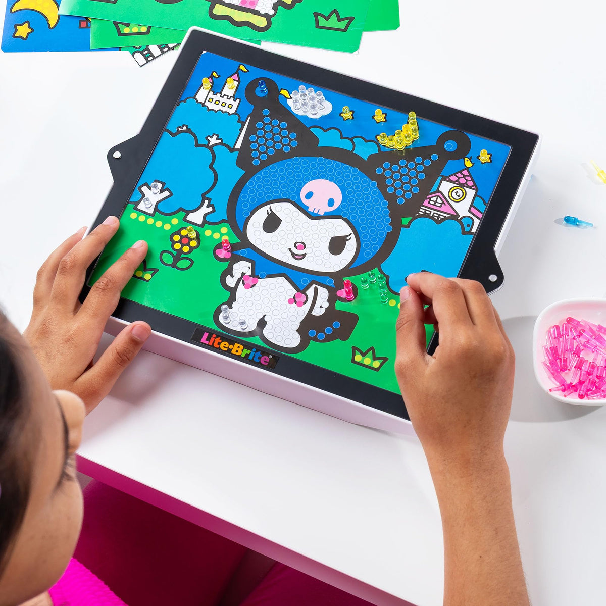 Lite-Brite translucent HD screen adds glow through pegs for vibrant scenes