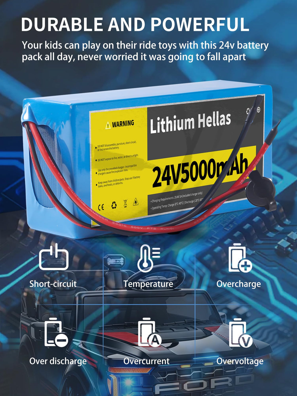 Lithium Hellas BMS protection guards against overcharge and short circuits.
