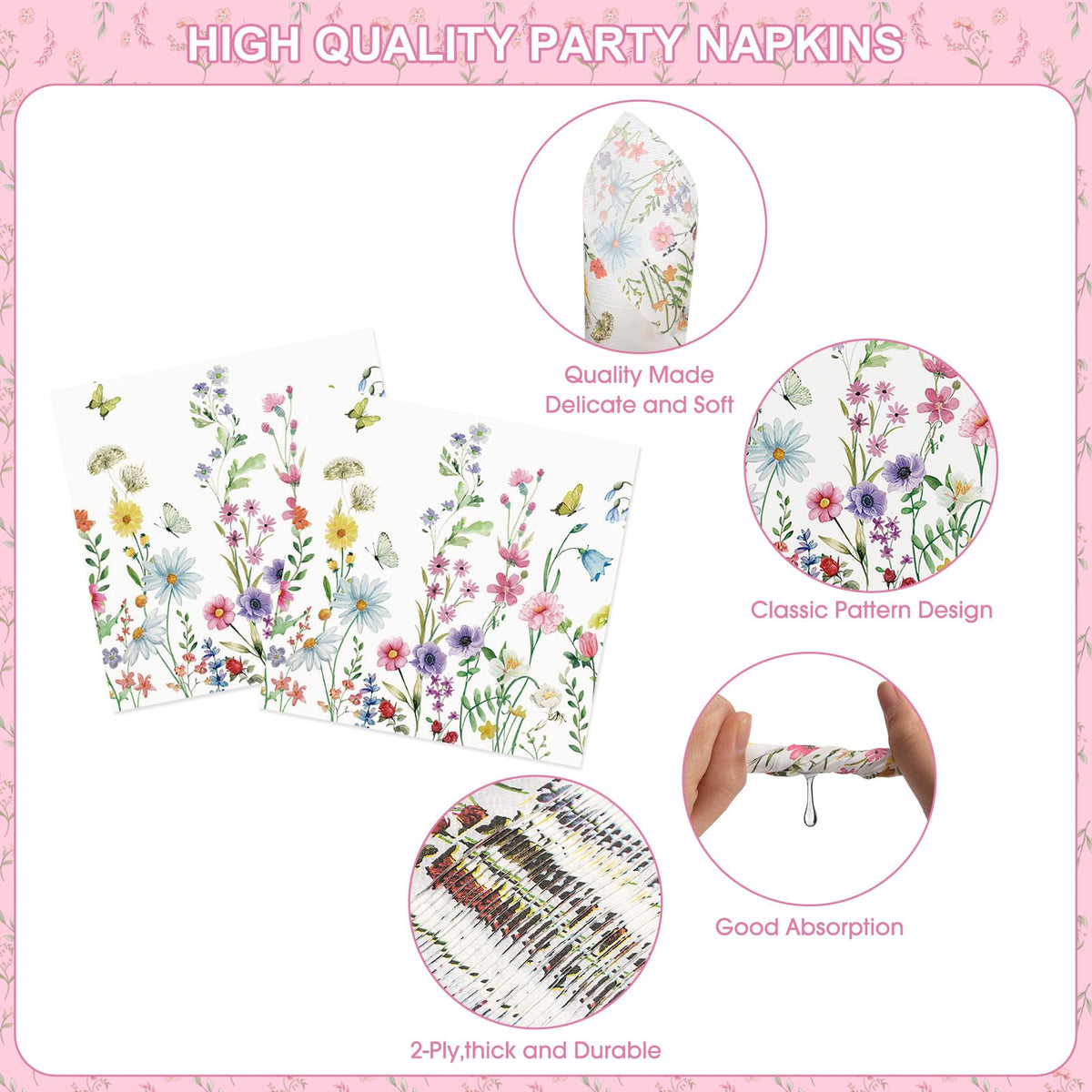 Litmitfu Wildflower Napkins absorb spills while enhancing springtime aesthetics.
