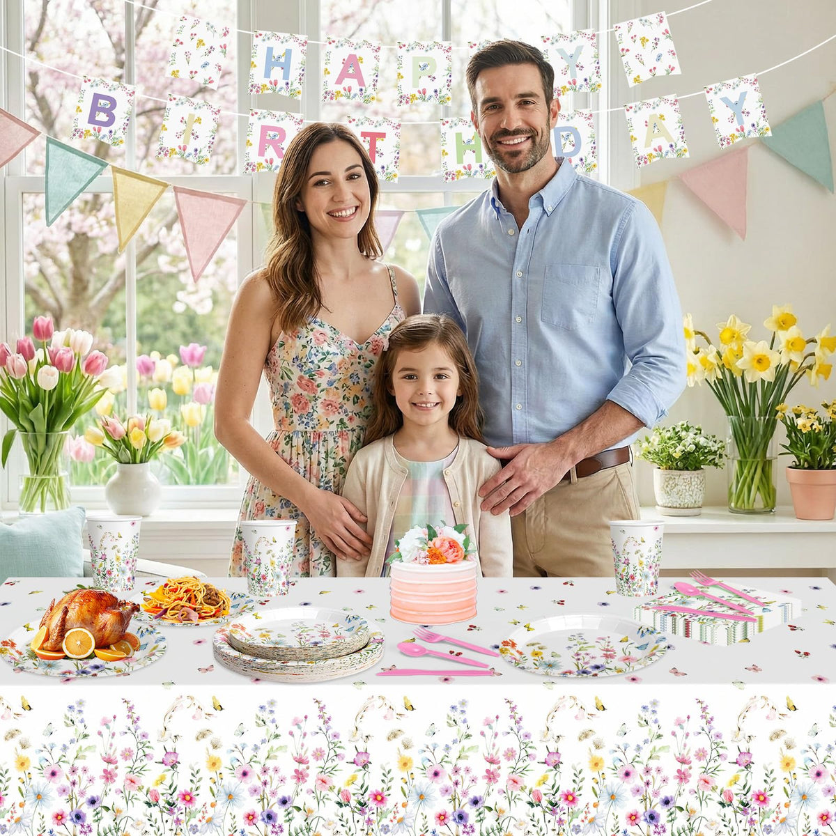 Litmitfu Wildflower Tablecloth 54x108 inches protects surfaces and unifies the floral look.