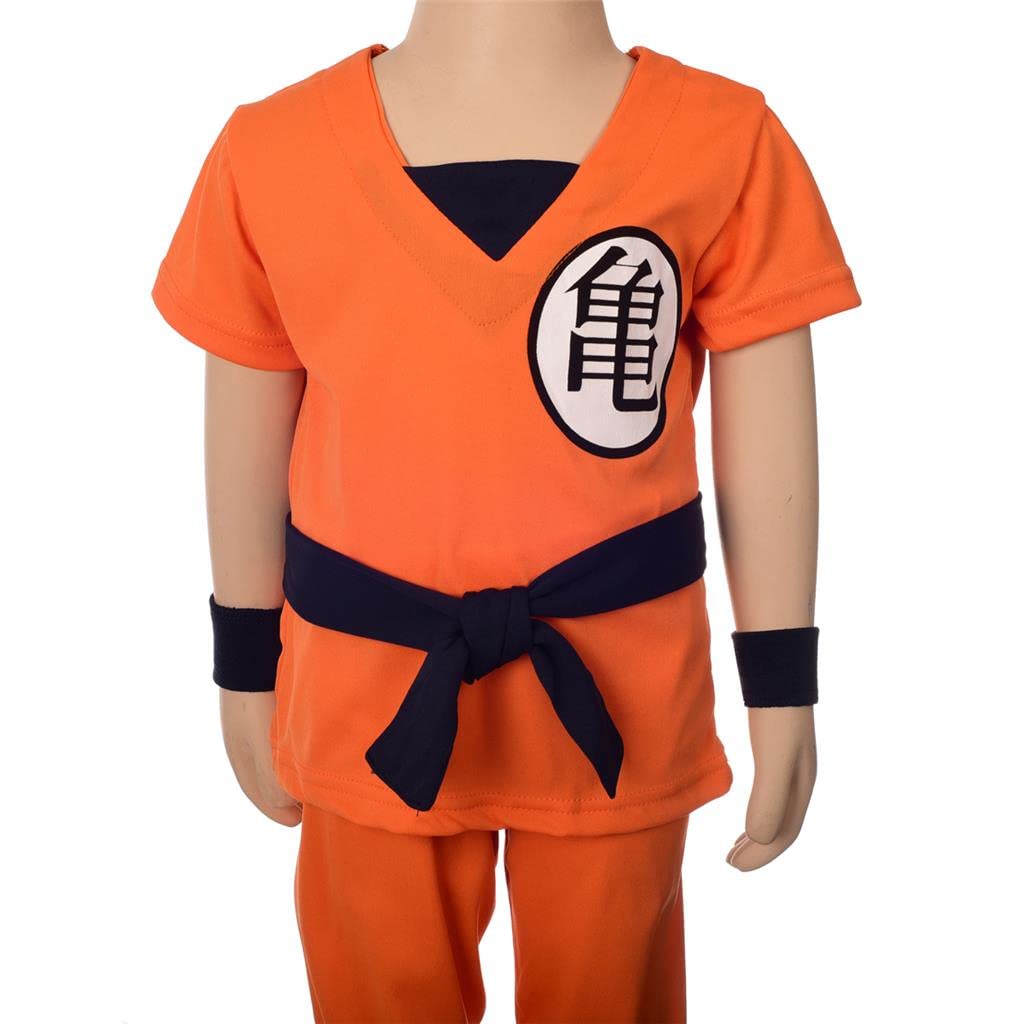 Lito Angels orange cosplay set detail, includes blue sash and wrist bands for complete look