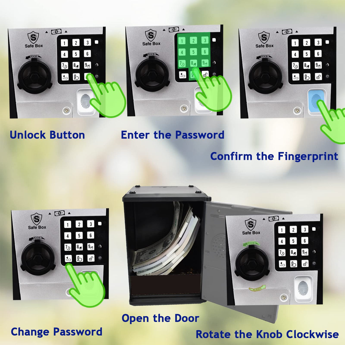 Litpggy Kids Safe Bank fingerprint panel enables quick secure access.