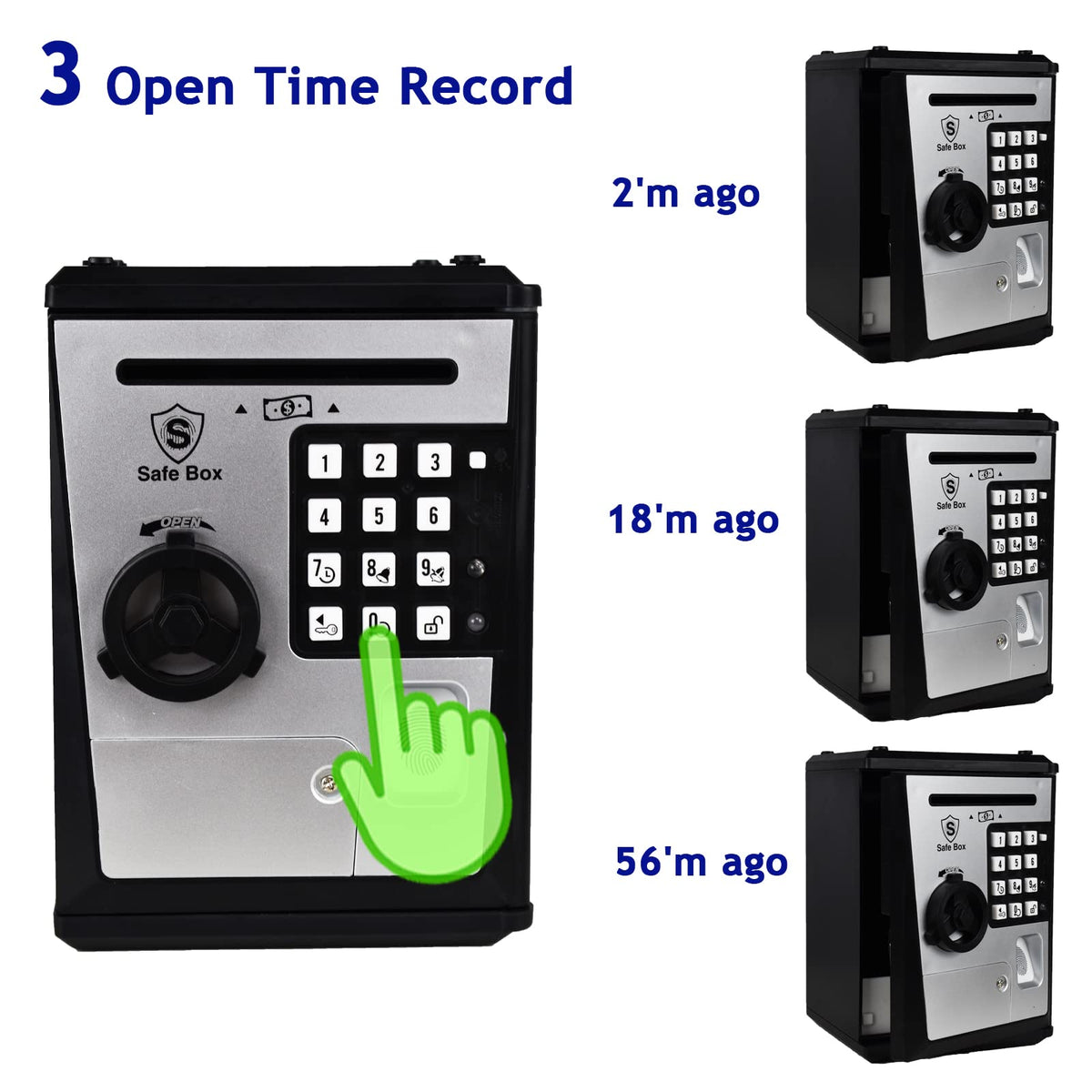 Litpggy bank stores coins and paper money securely for allowances.