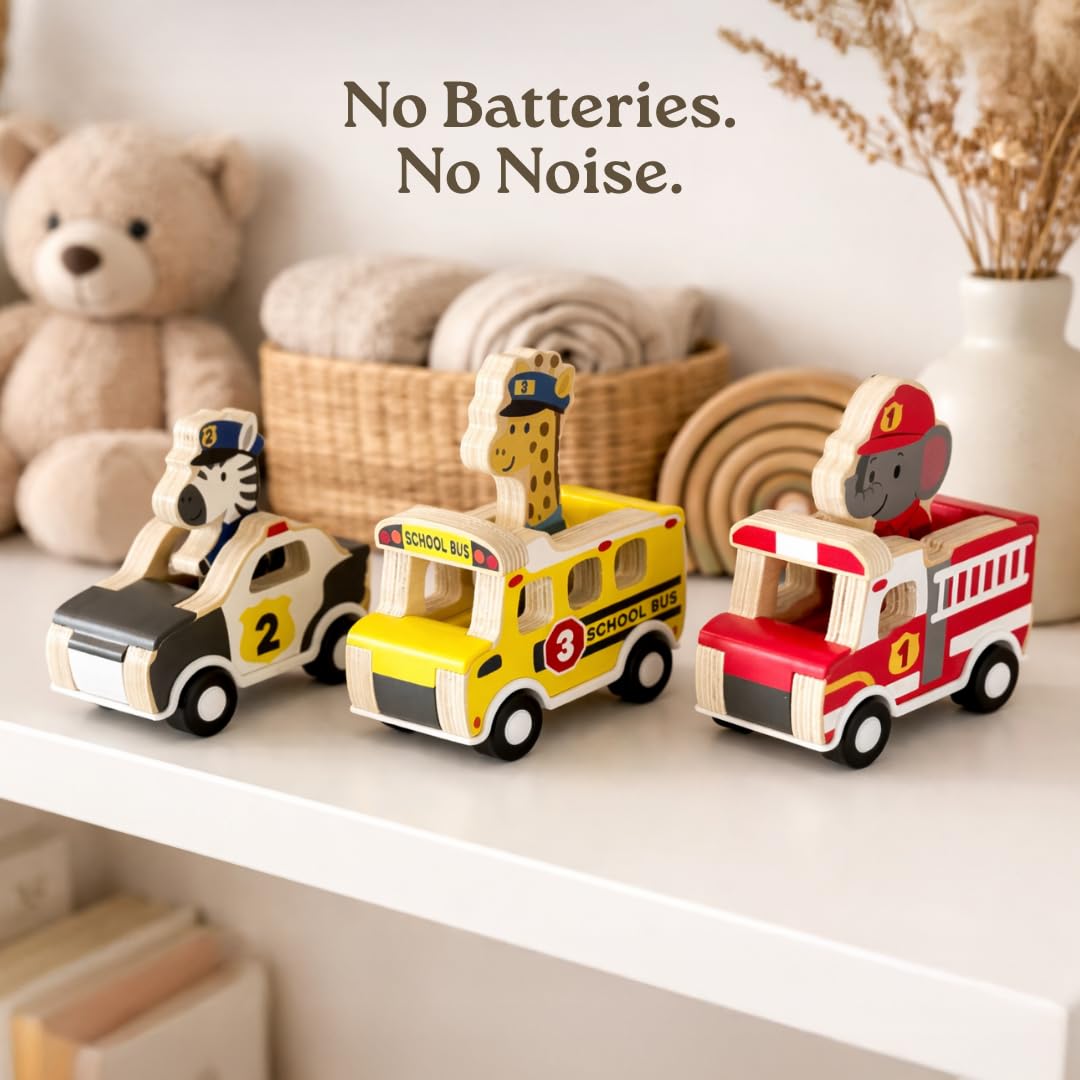 Little Acorn smooth-edged wooden cars with non-toxic finish ensure safe toddler use.