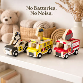 Little Acorn smooth-edged wooden cars with non-toxic finish ensure safe toddler use.