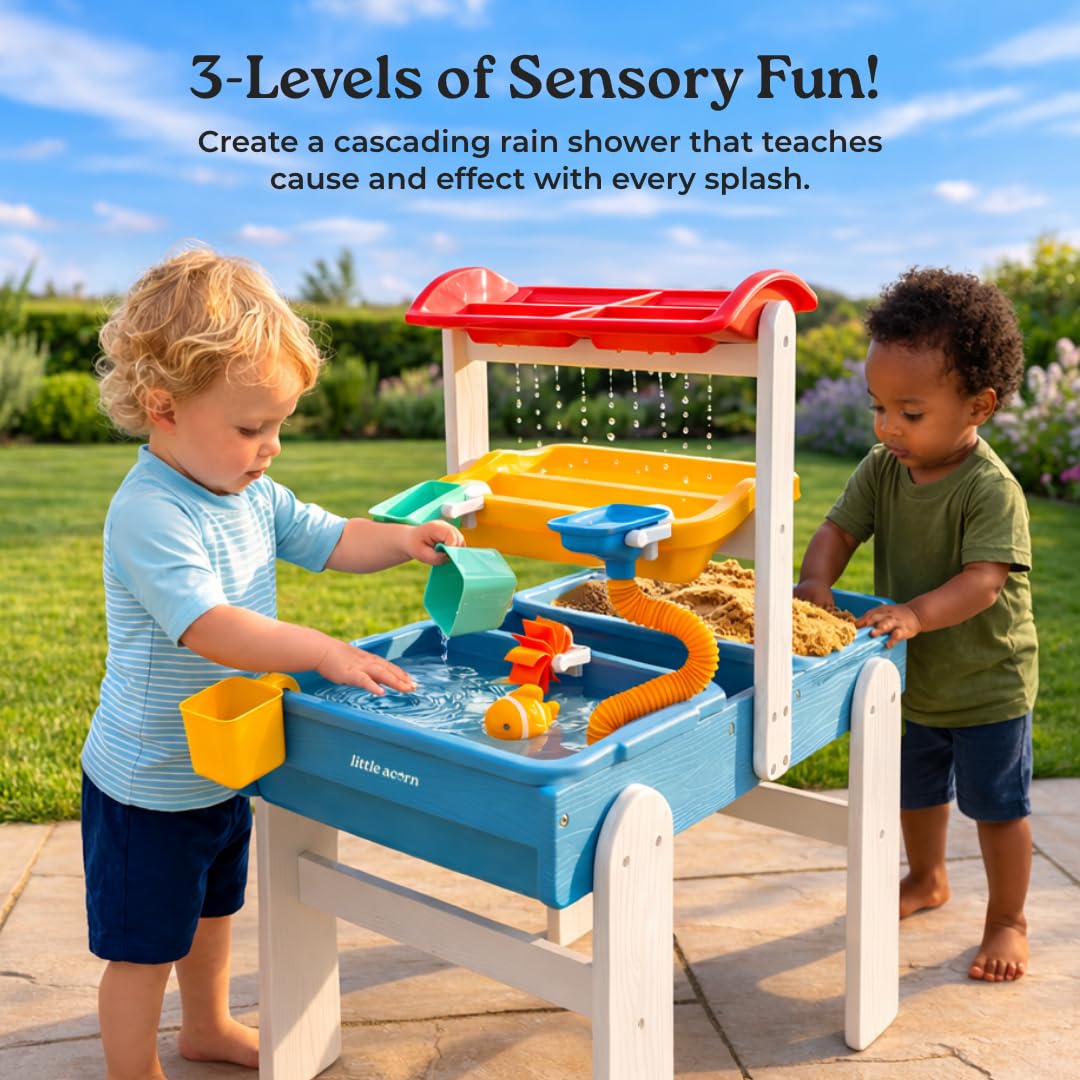 Little Acorn water wheel adds rotation for curious toddlers during water play.