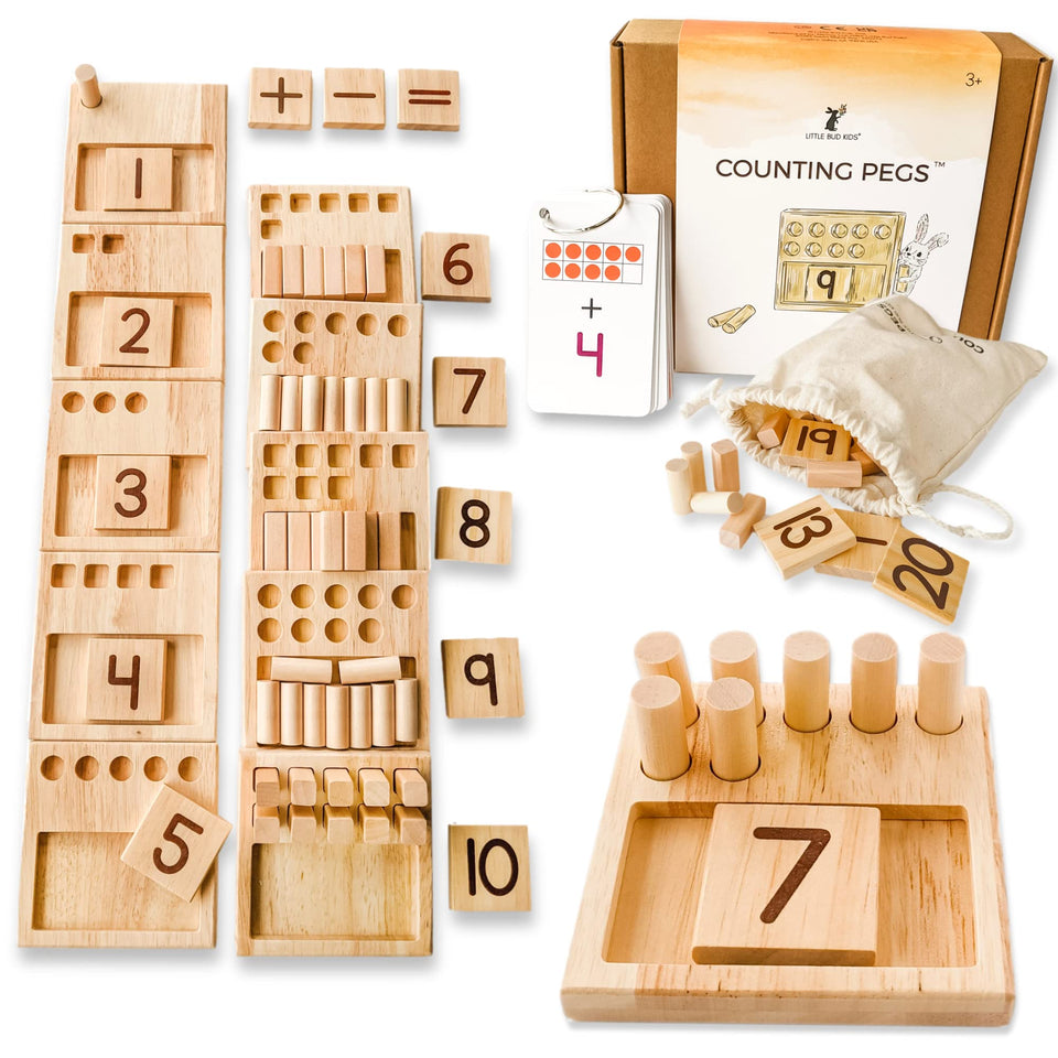 Little Bud Kids Counting Pegs ten-frame board boosts early number sense and pattern recognition.