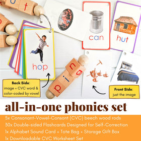 LITTLE BUD KIDS CVC flashcards front view supports word-building practice.