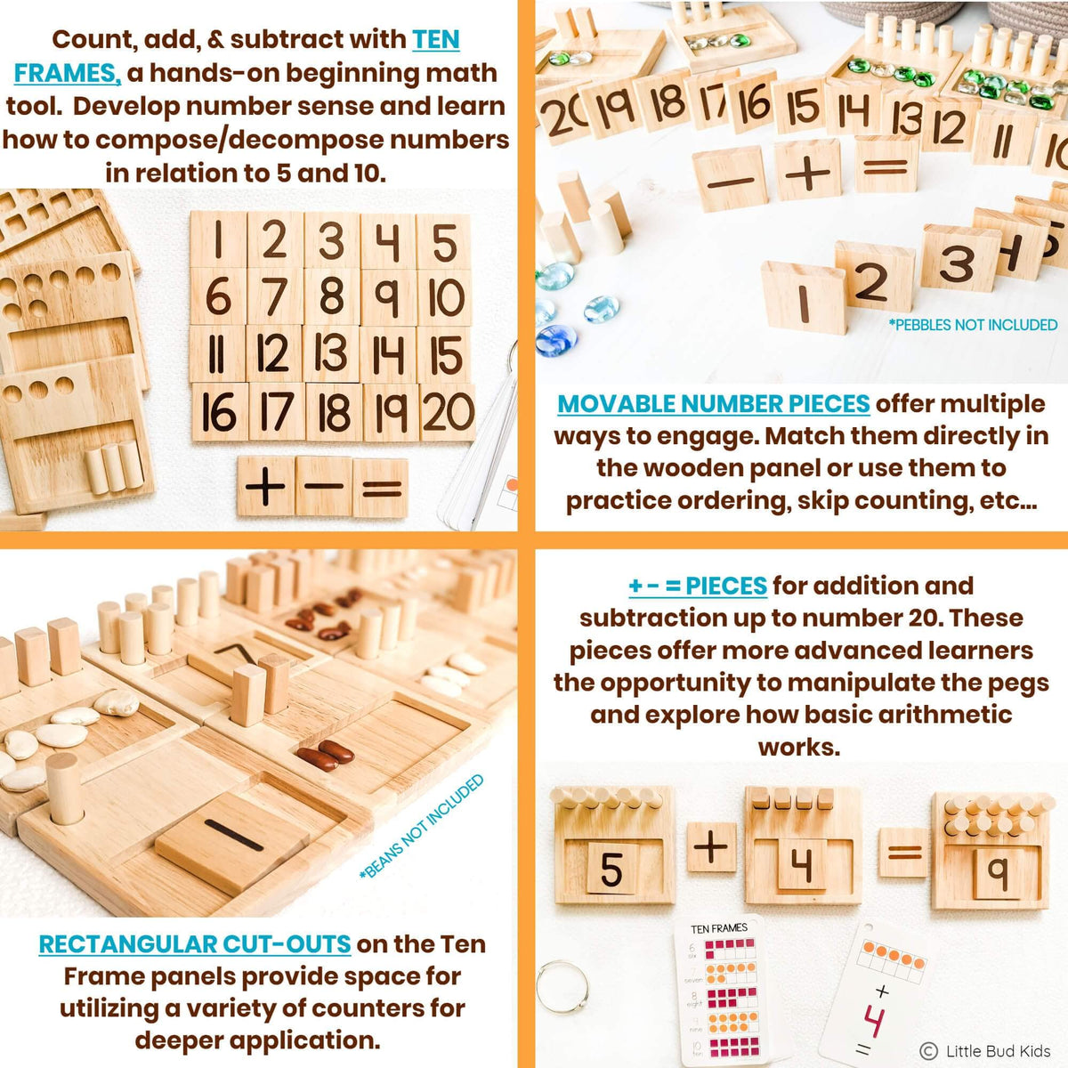 Little Bud Kids Odd-even peg shapes aid patterning and number recognition.