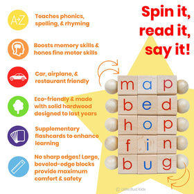 LITTLE BUD KIDS rotating letter rods enhance phonics practice.
