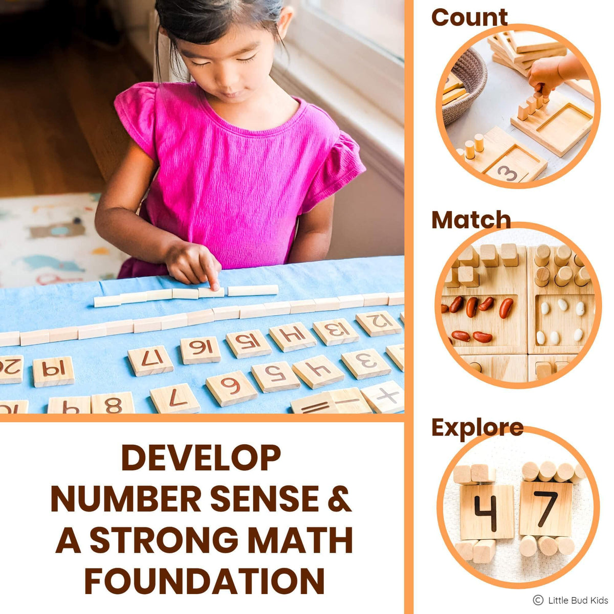 Little Bud Kids Wooden number boards for versatile early math play.