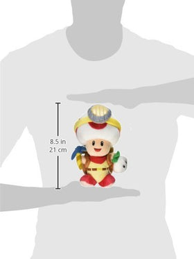 Captain Toad plush on display shelf, charming collector piece.