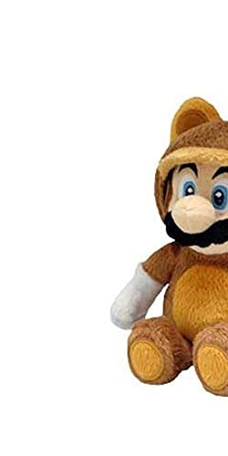 Little Buddy Tanooki Mario plush 9-inch displayed on a shelf.