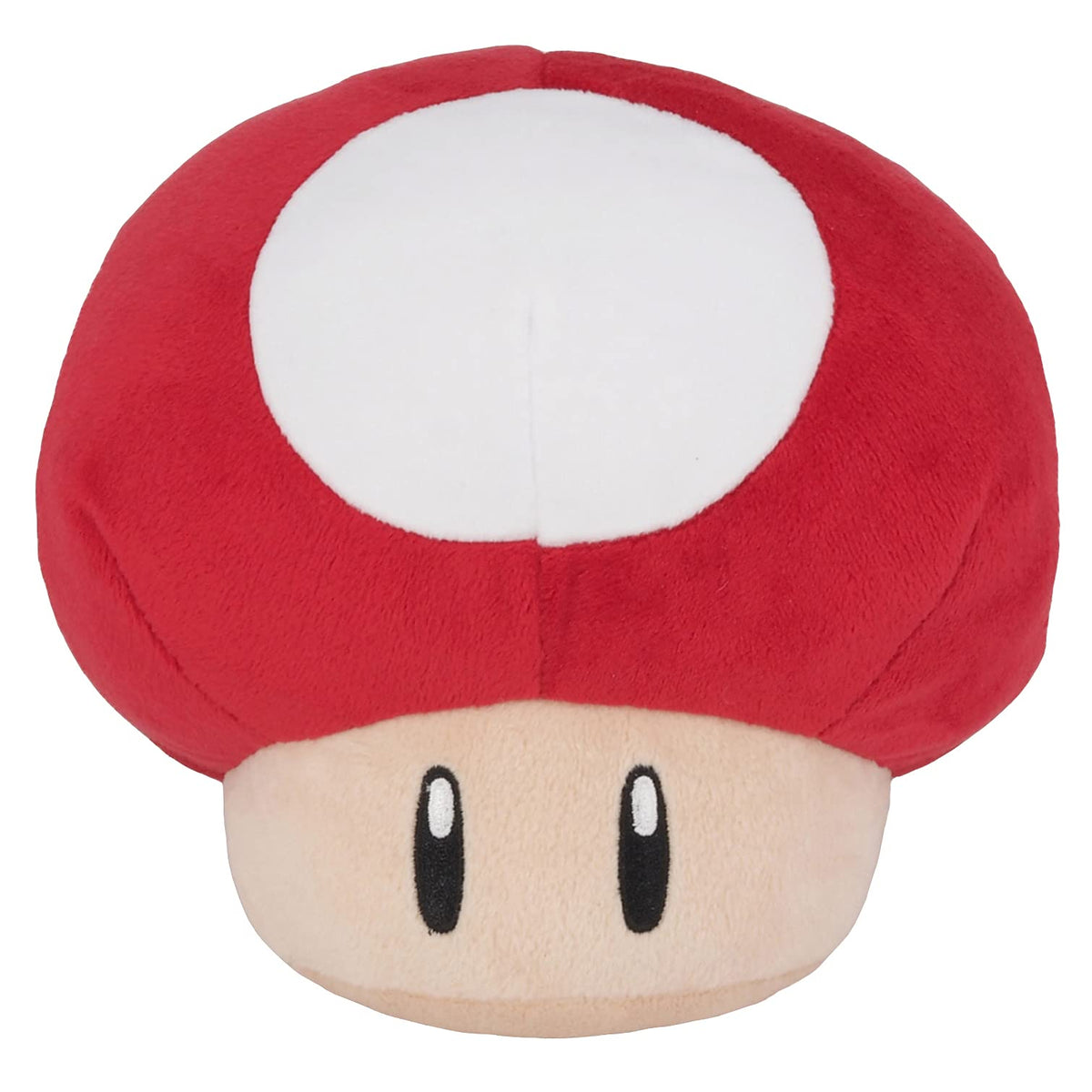 Little Buddy Super Mushroom plush 7 inch; official Mario collectible for display or gifting.