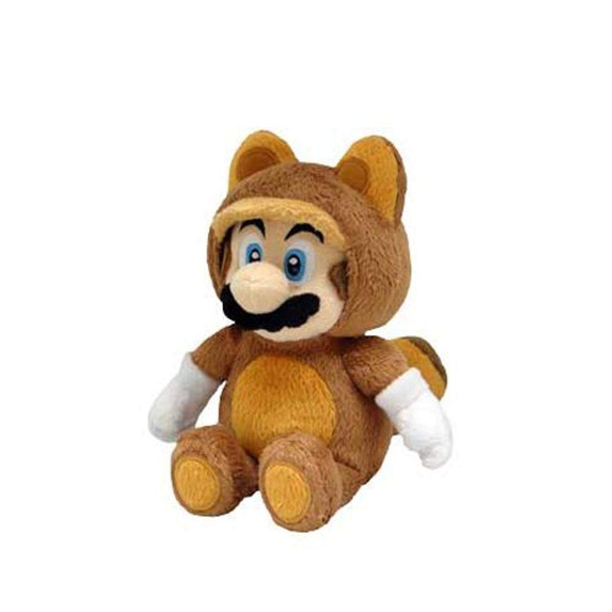 Little Buddy Tanooki Mario plush close-up shows soft fabric, ideal for collectors.