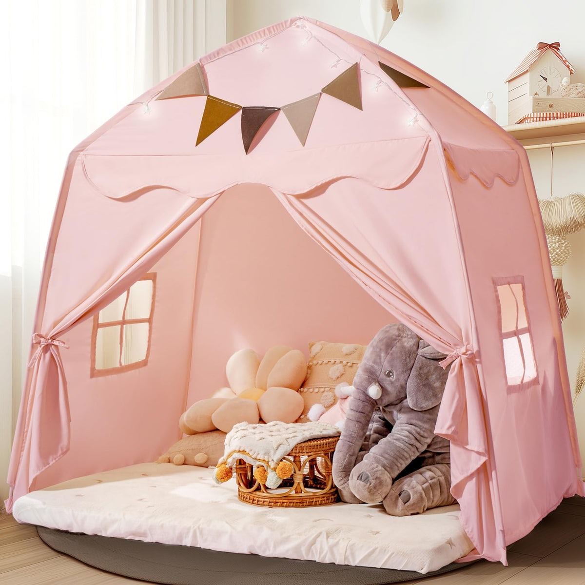 Little Dove extra large toddler bed tent pink front view, spacious play area