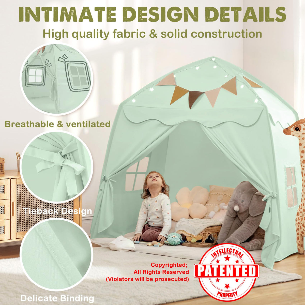 Little Dove extralarge tent features double windows for airy play environments