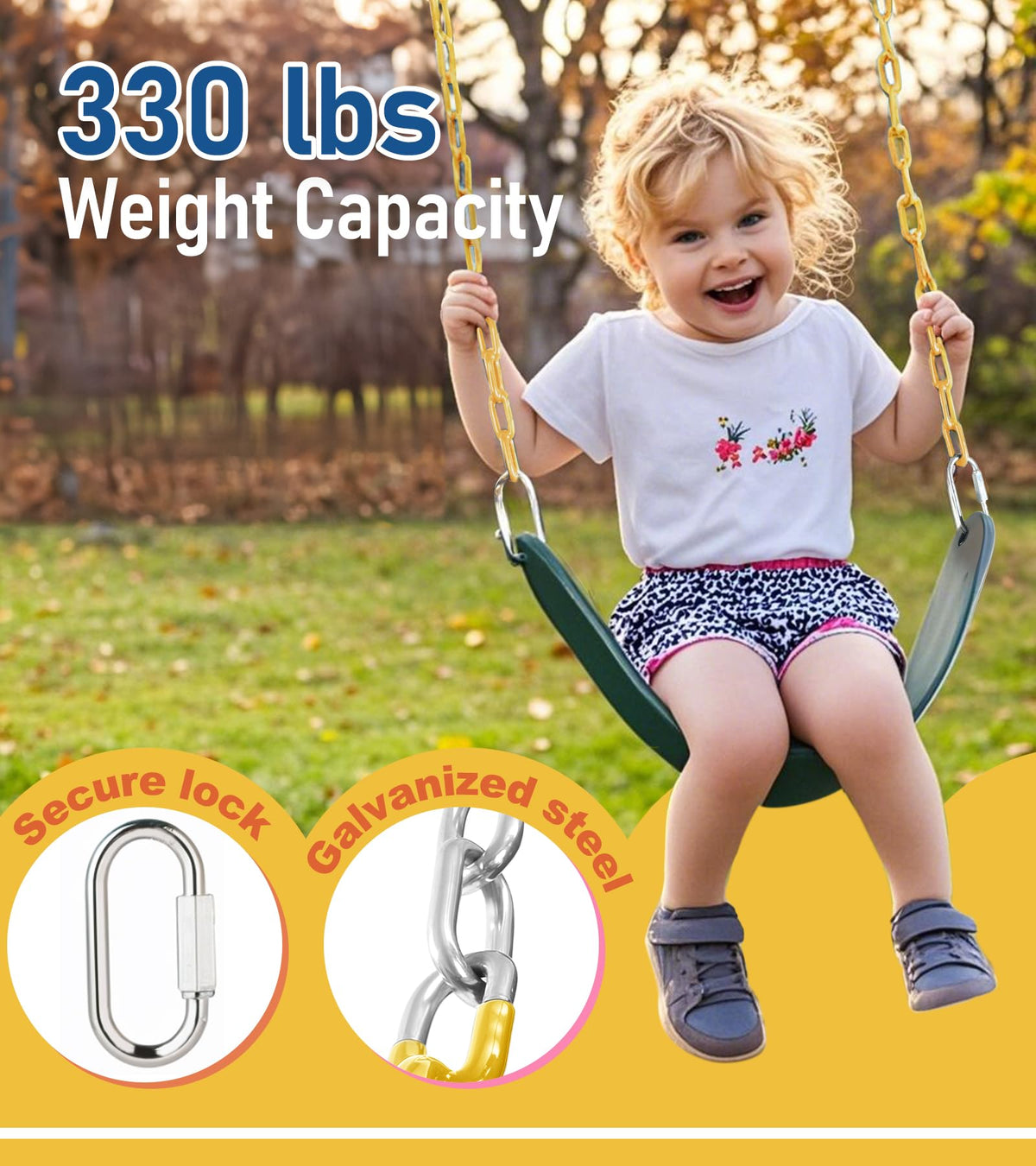 Little Dove finger-safe coated chains prevent pinching during kids' swinging.