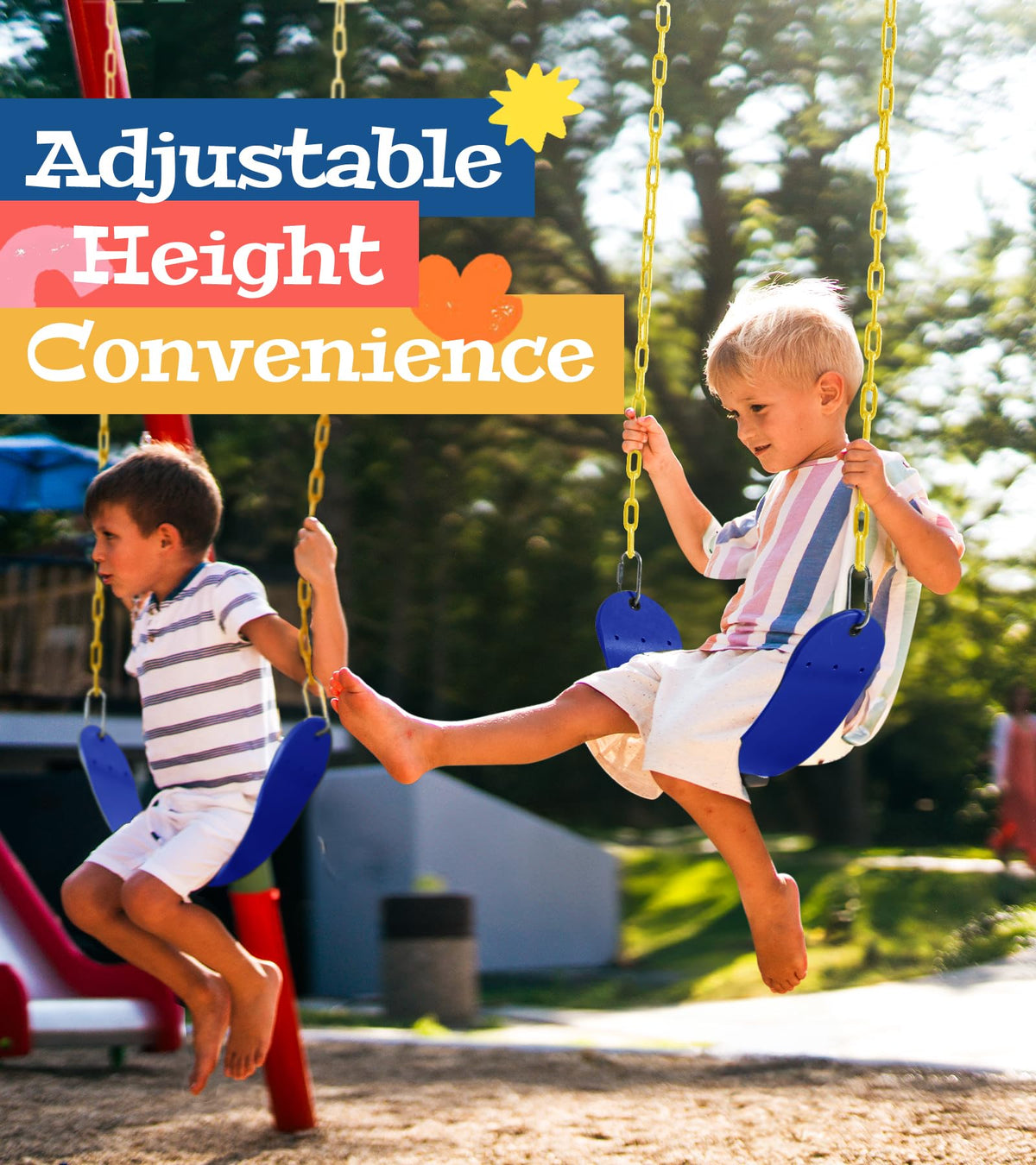Little Dove finger-safe coating on chains helps avoid pinches and tangles during swings.