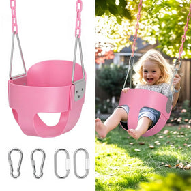 Little Dove high-back full bucket swing in pink providing snug toddler support