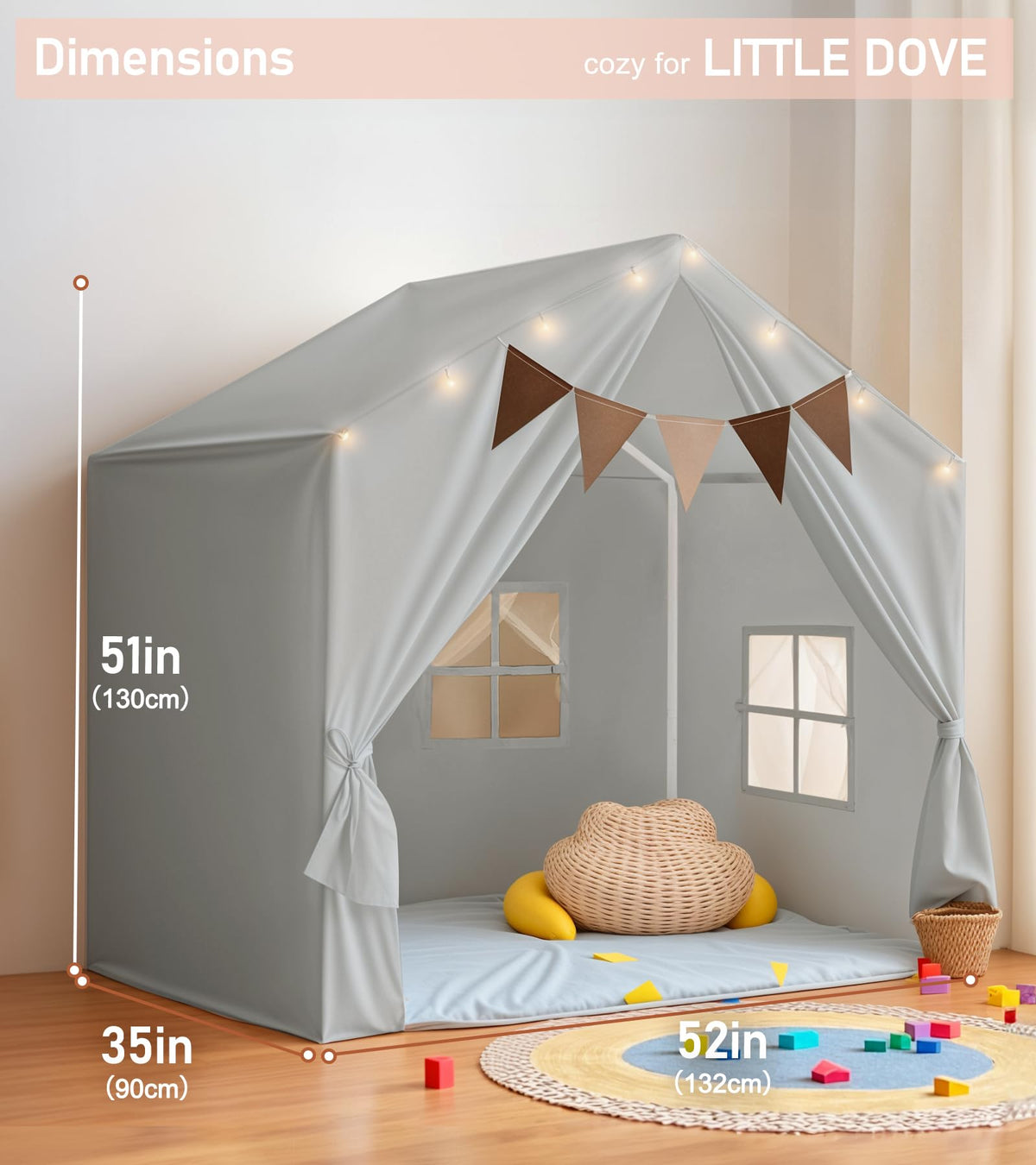 Little Dove indoor-outdoor playhouse offers versatile space for indoors and adventures.
