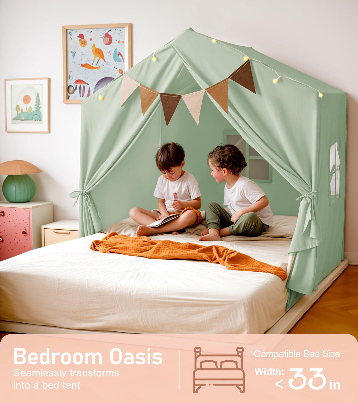 Little Dove Kids Tent with star lights, open entrance for easy access.