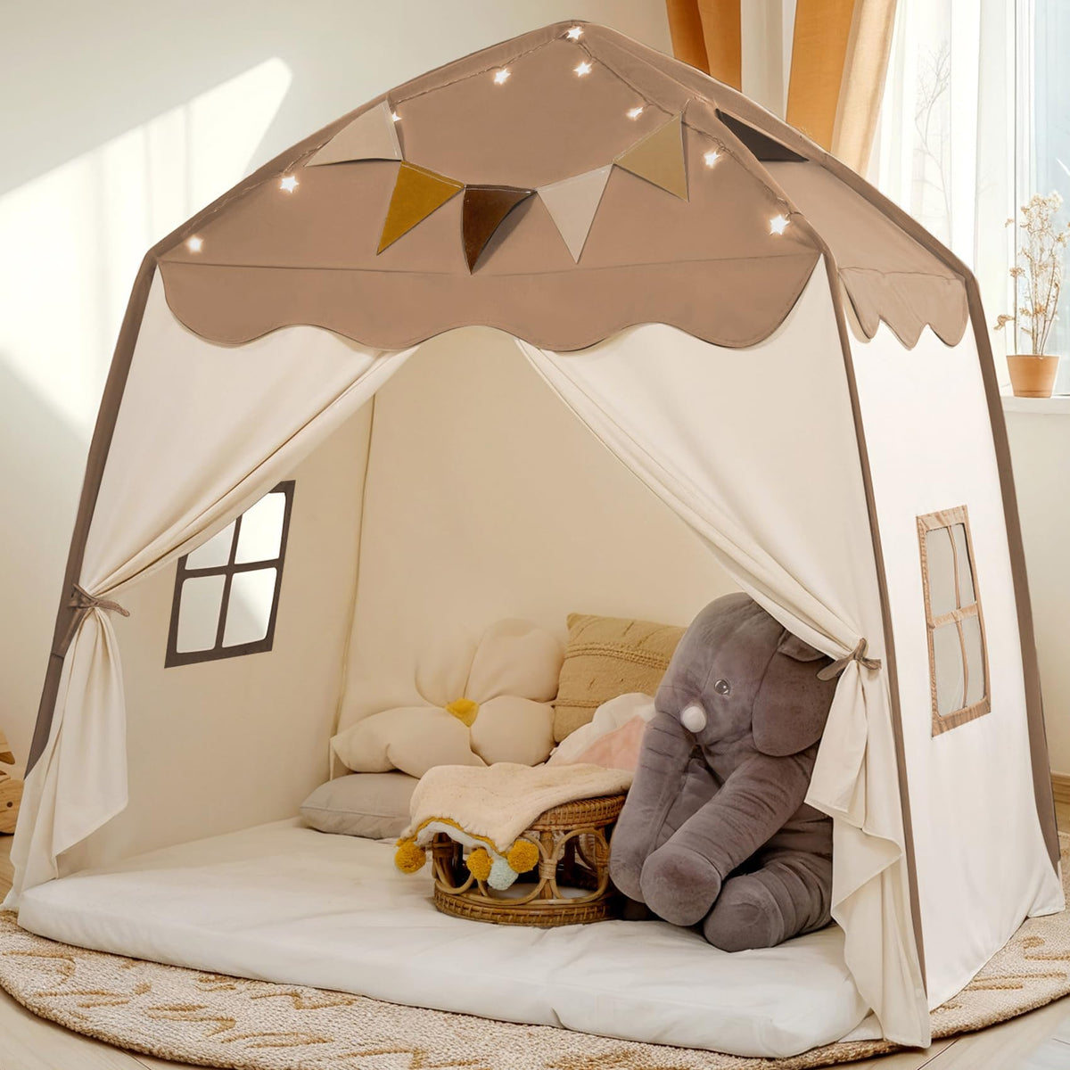 Little Dove play tent with flags and star lights for imaginative indoor play