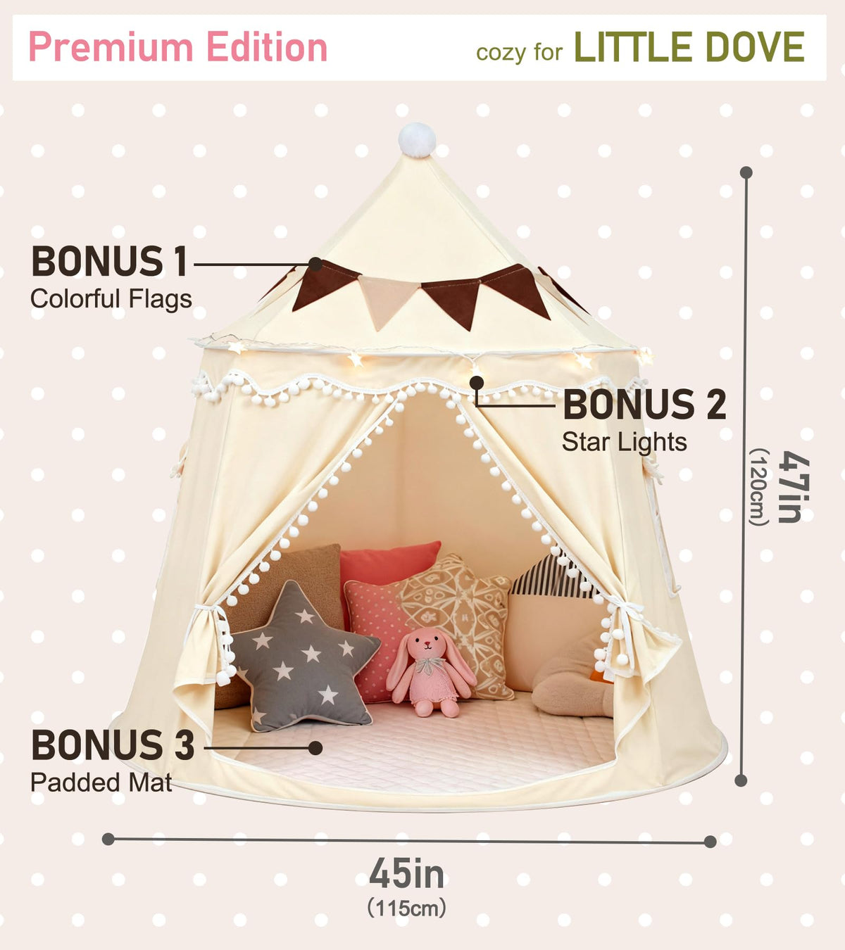 Little Dove play tent ventilation windows keep air circulating during lively indoor fun.