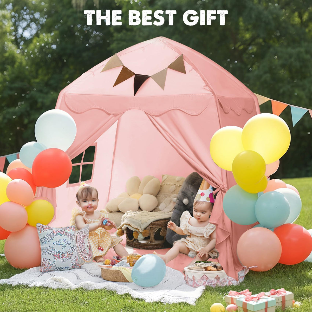 Little Dove portable foldable tent pink in use, ideal for home or outdoors