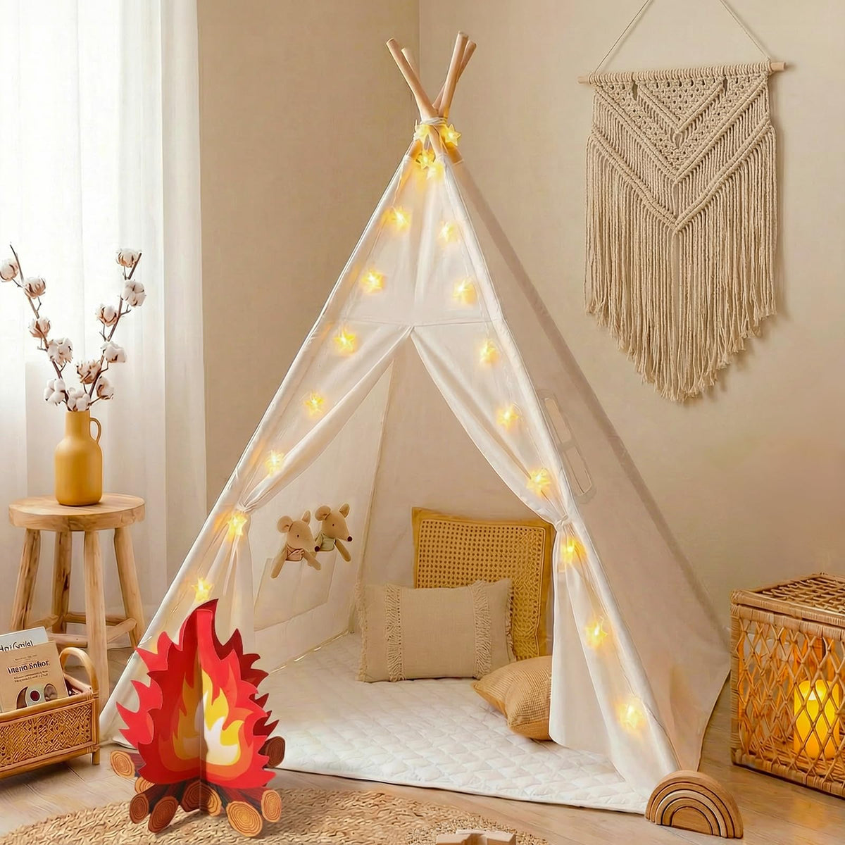 Little Dove Teepee Tent natural canvas close-up showing safe, breathable fabric for kids