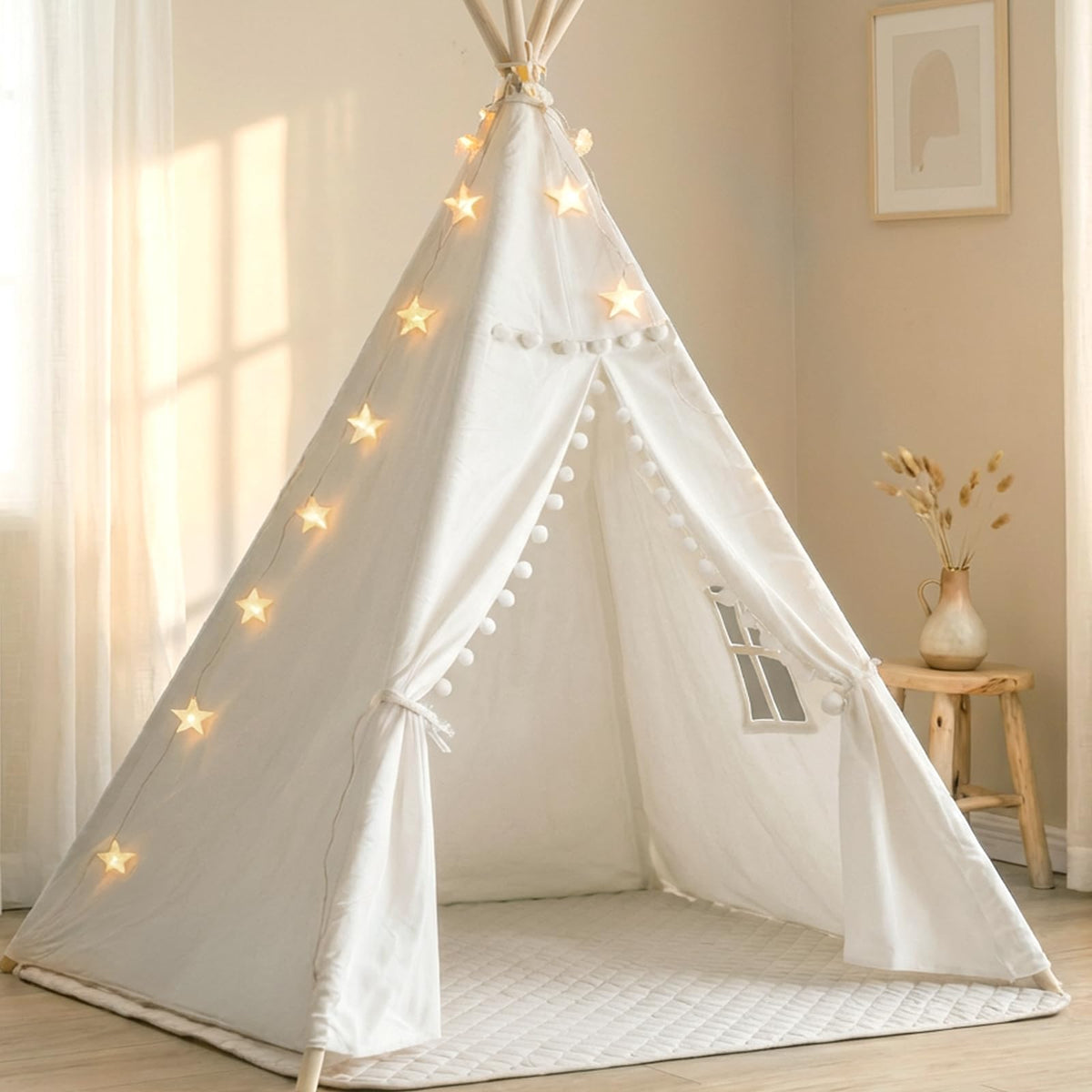 Little Dove teepee tent with starry lights creates cozy bedtime ambiance for kids