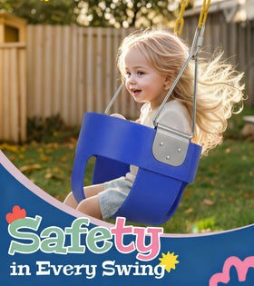 Little Dove swing seat close-up showing snug high-back design for comfort.