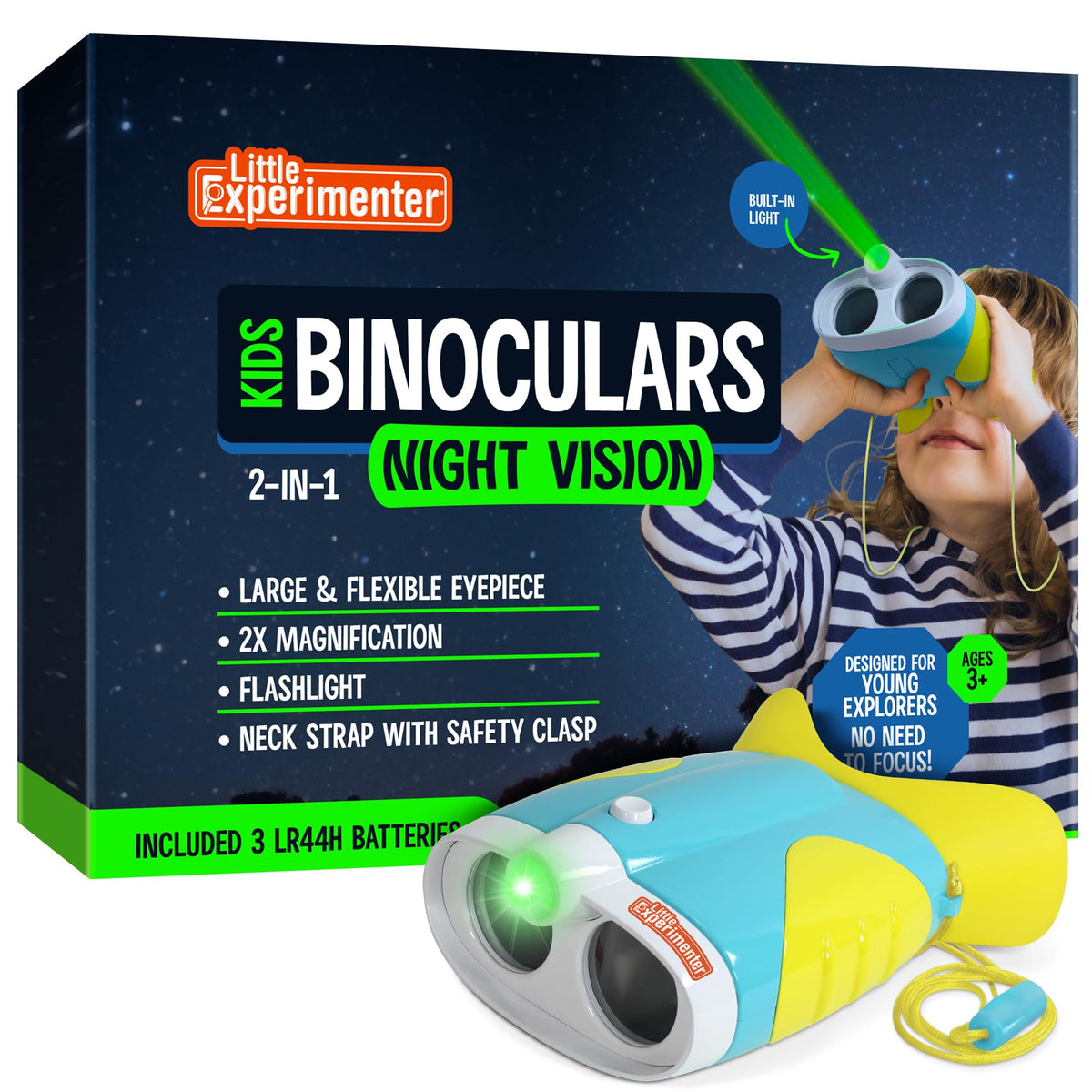 Little Experimenter night vision binoculars front view for curious kids exploring at dusk.