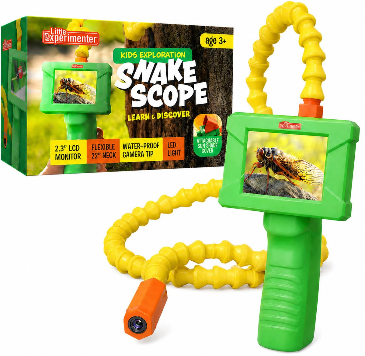 Little Experimenter Snake Scope camera with LED light for real-time nighttime exploration.