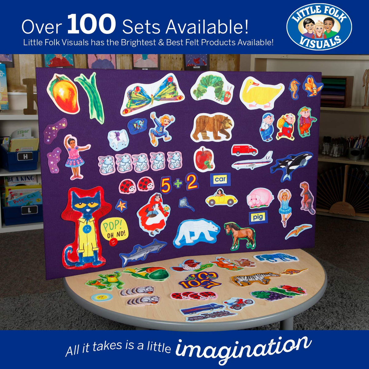 Little Folk Visuals durable polyester felt stands up to daily classroom use and washing.