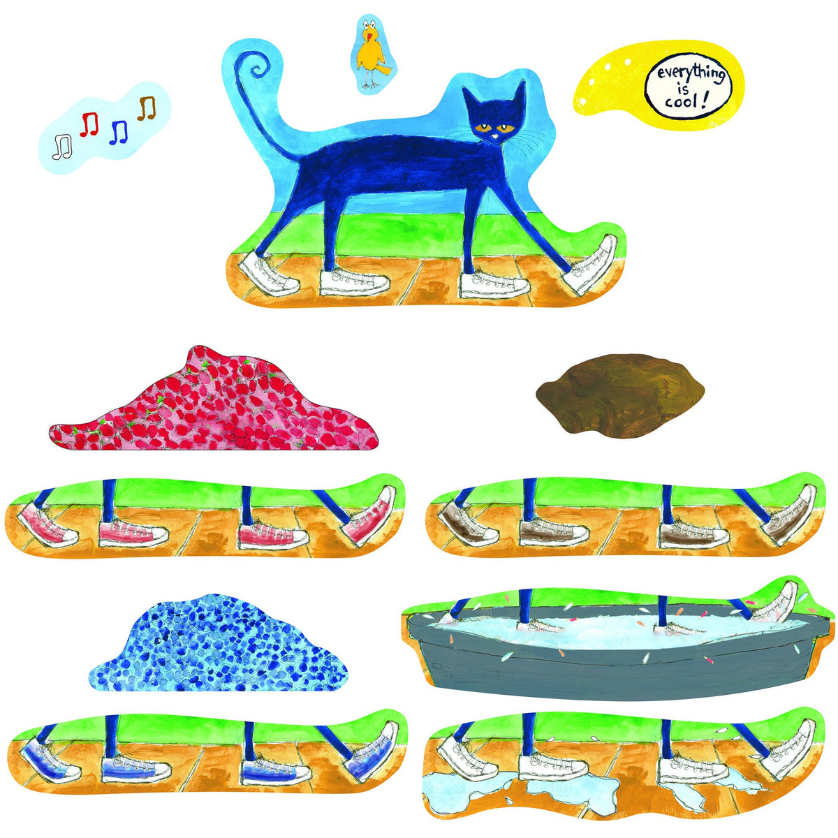 Little Folk Visuals Pete the Cat precut felt pieces for classroom storytelling and hand-eye coordination.