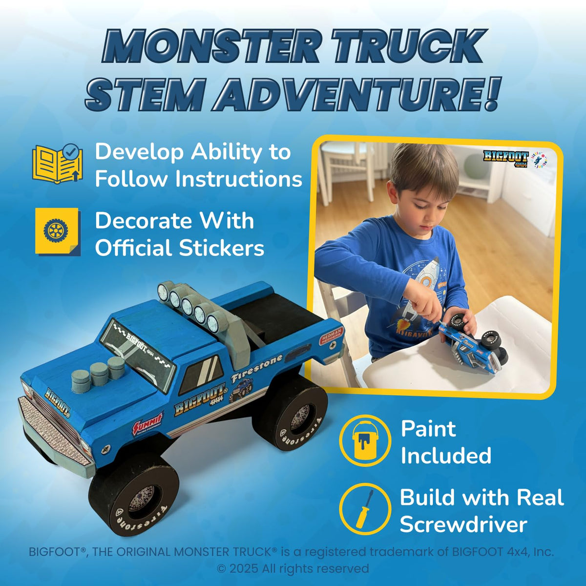 Little Jupiter Bigfoot 1 assembled truck measures 7 inches long for display