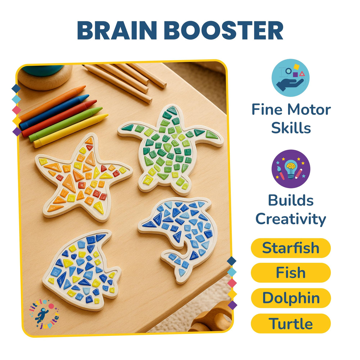 Little Jupiter mosaic kit Dolphin: kids enjoy building a shimmering ocean-themed artwork.