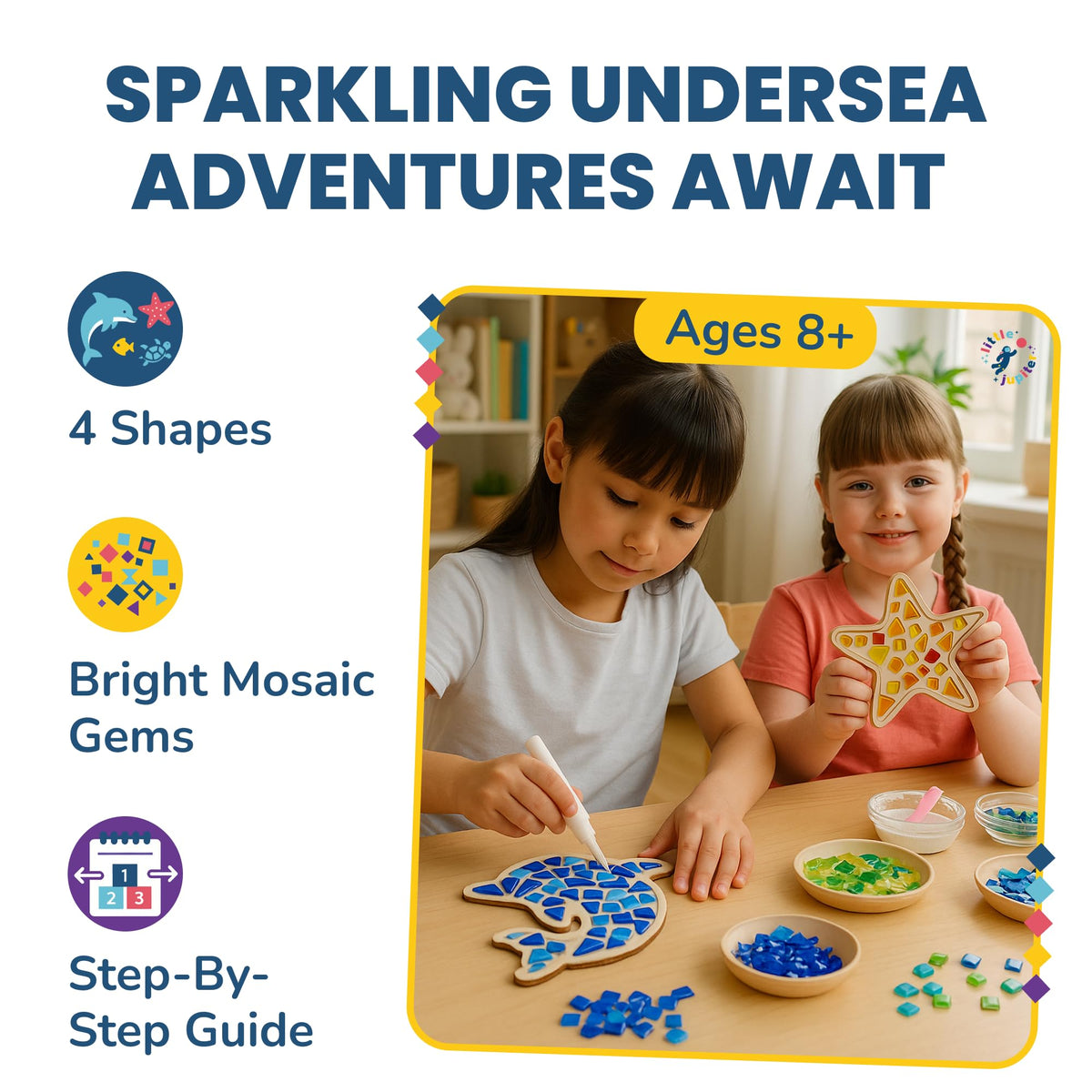 Little Jupiter mosaic kit Sea Turtle: encourages fine motor skills through tile placement.