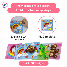 Little Jupiter pom pom art 10-designs showcase featuring llamas, dinosaurs, and more