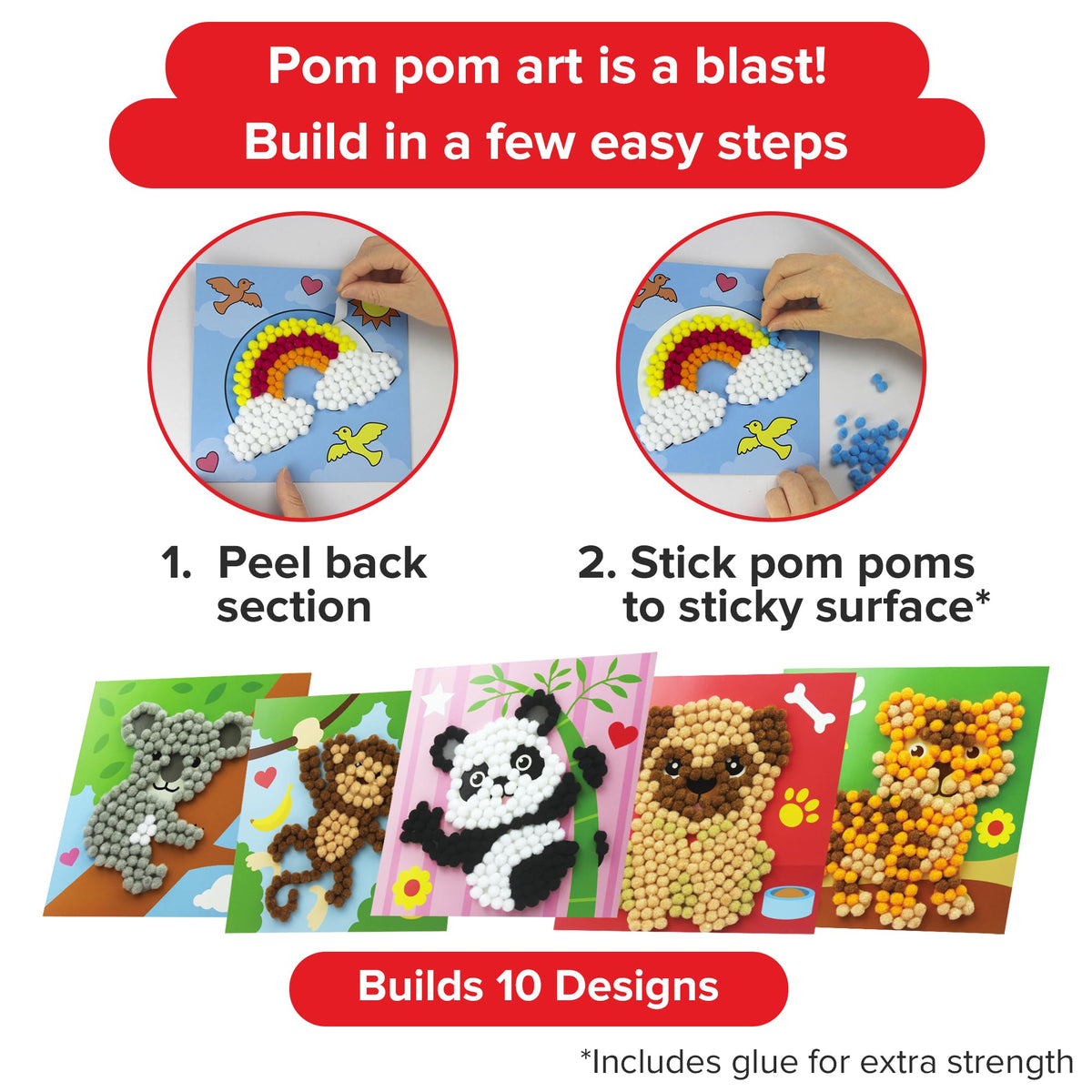 Little Jupiter Pom Pom Art koala design promotes tactile exploration and coordination.