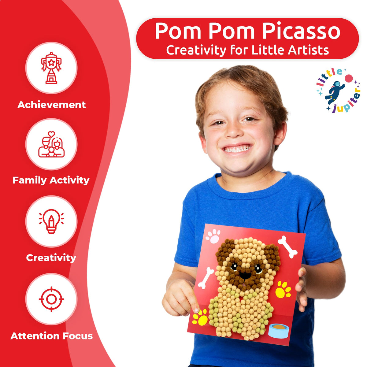 Little Jupiter Pom Pom Art pug design invites playful creativity and precise placement.