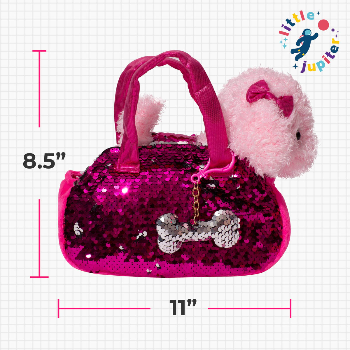 Little Jupiter dogbone charm enhances pretend play with the bag.