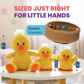 Little Jupiter duck plushies poses, varied characters for imaginative bedtime stories.